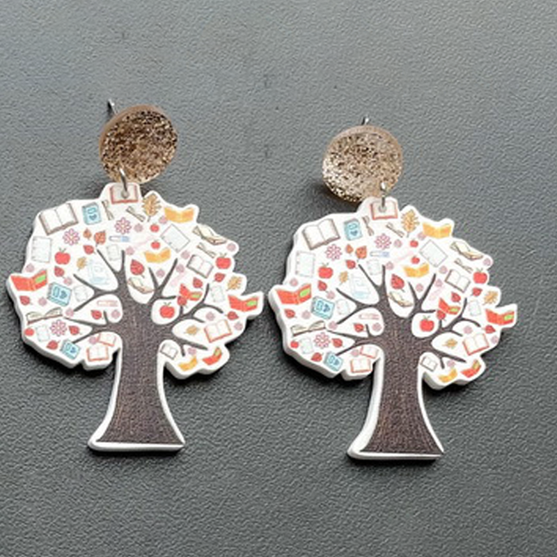 Tree Of Books Acrylic  Earrings