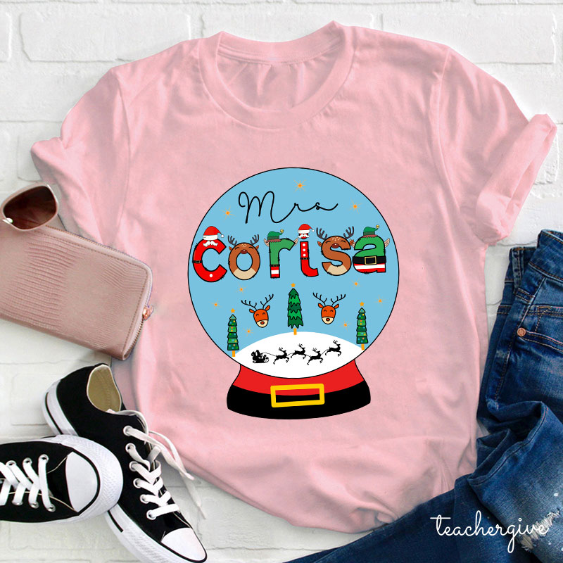 Personalized Merry Christmas Snow Scene Teacher T-Shirt