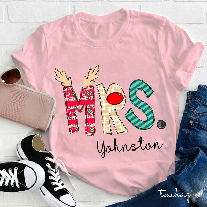 Personalized Christmas Classic Pattern Teacher Name Teacher T-Shirt