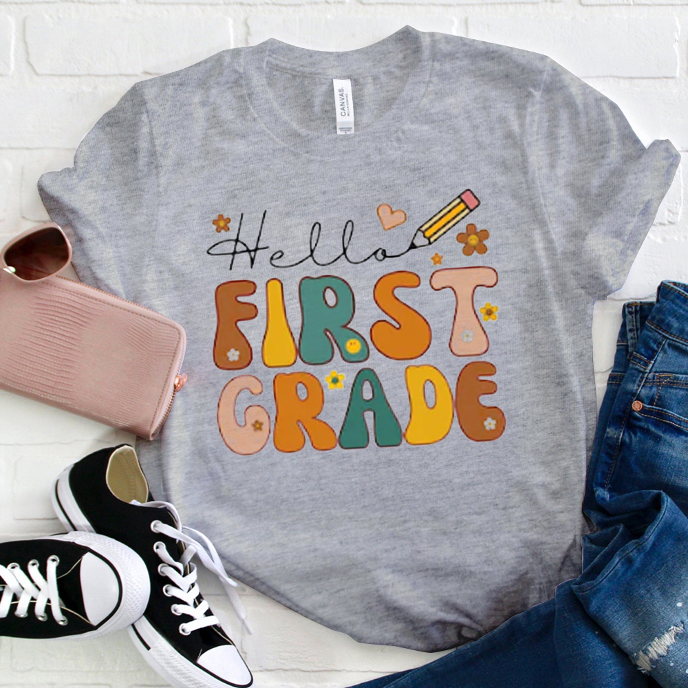 Hello First Grade Cartoon Letters  T-Shirt