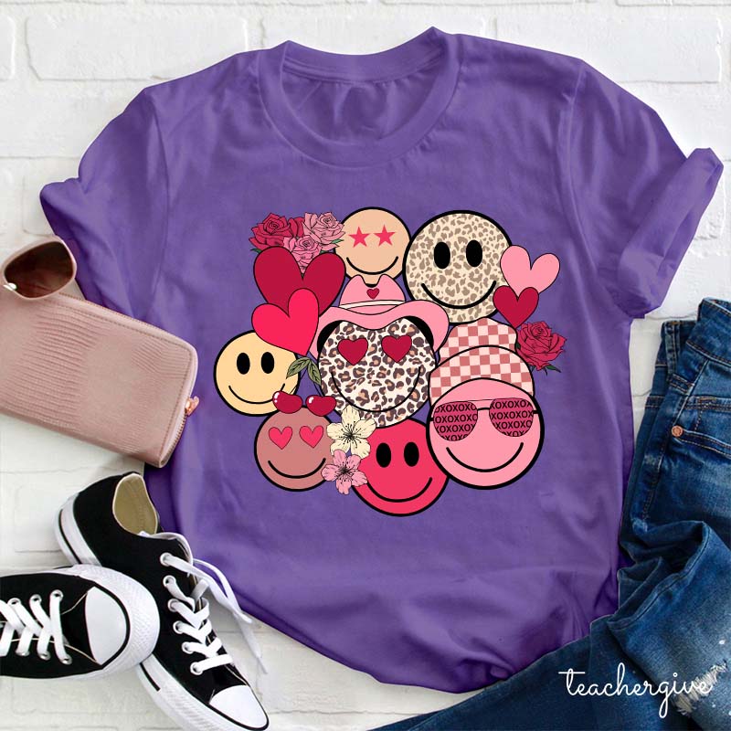 Happy Emoji Valentine Teacher T-Shirt