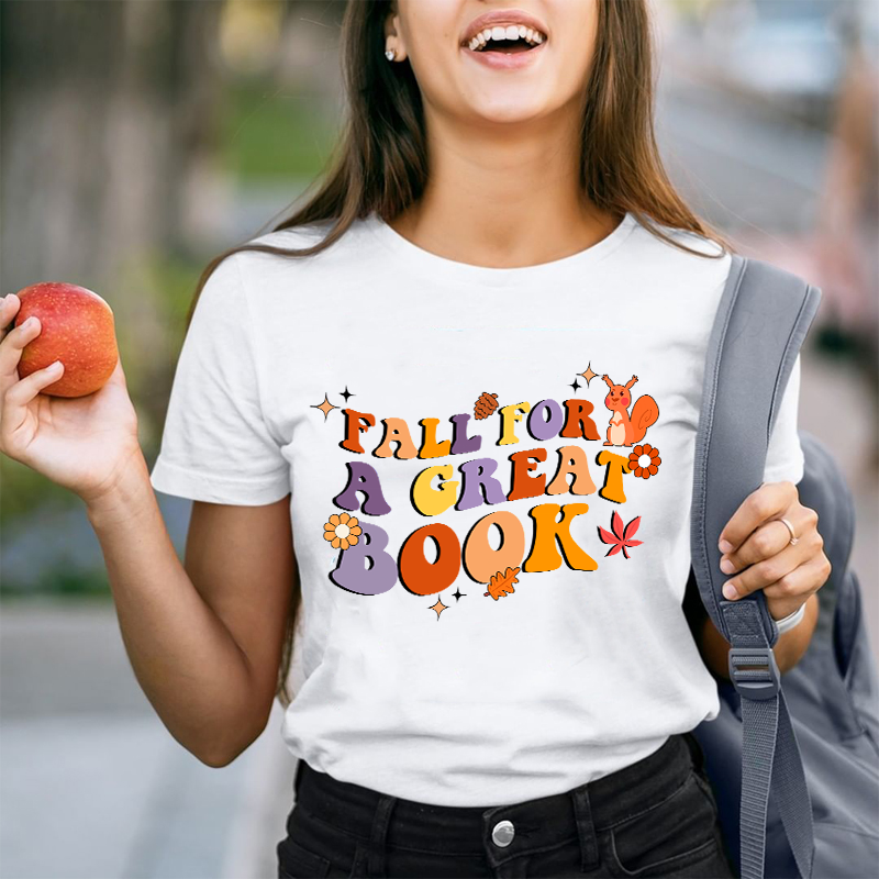 Fall For A Great Book Fallen Leaves Teacher T-Shirt