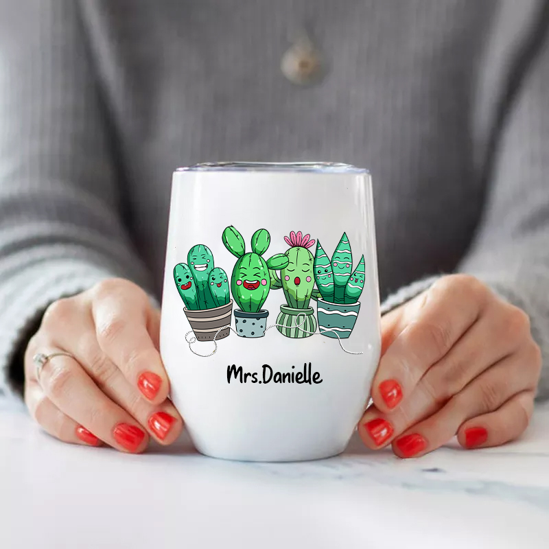 Personalized  Cute Cactus Plants  Wine Tumbler