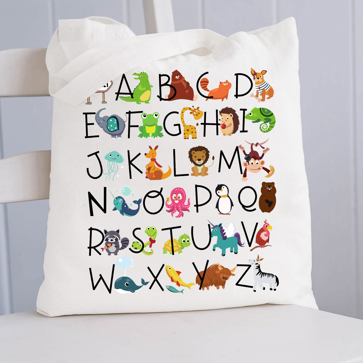 Interesting English Alphabet And Animals Tote Bag