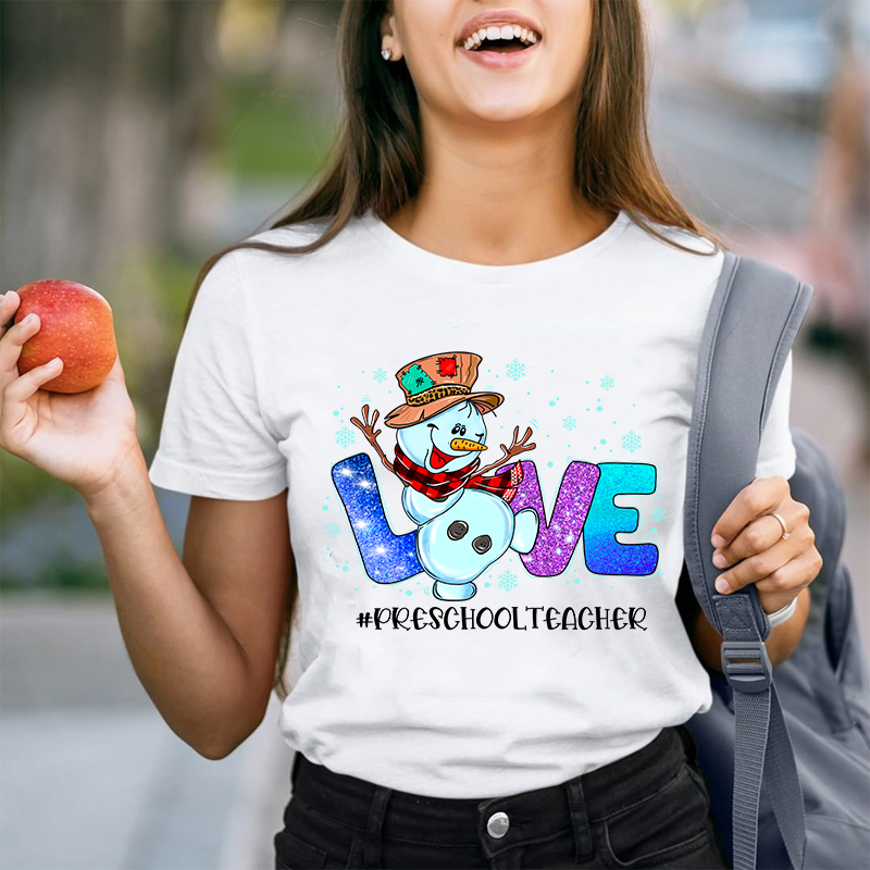 Personalized Snowman Love Shining Christmas Teacher T-Shirt