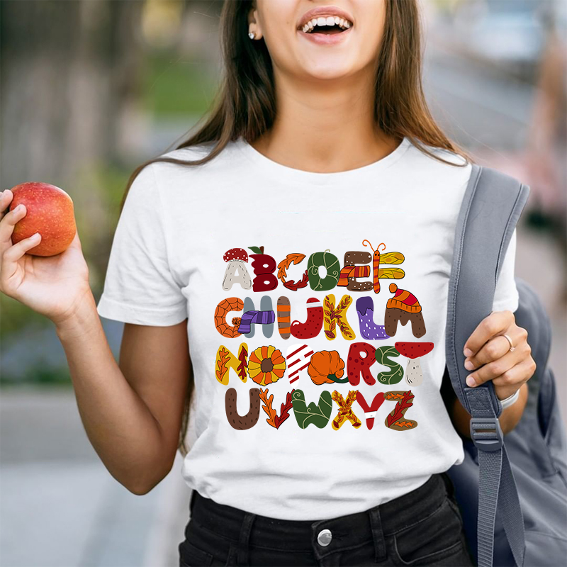Autumn Style Alphabet Teacher T-Shirt