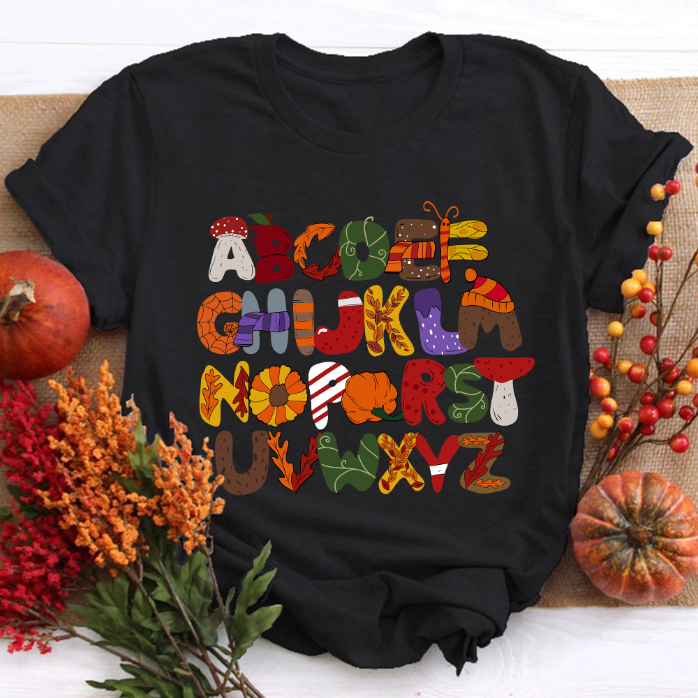 Autumn Style Alphabet Teacher T-Shirt