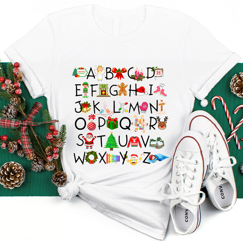 Christmas Elements Alphabet Teacher T-Shirt