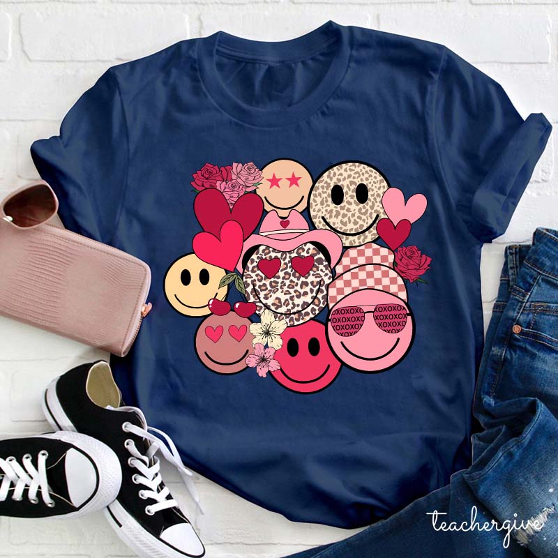 Happy Emoji Valentine Teacher T-Shirt