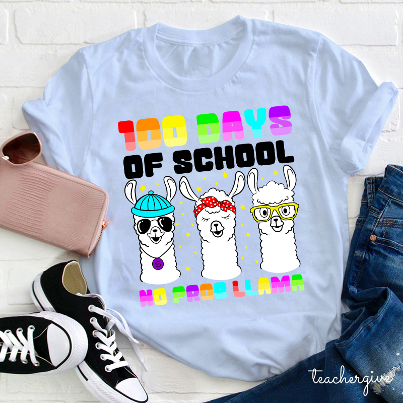 100 Days Of School No Prob Llama Teacher T-Shirt