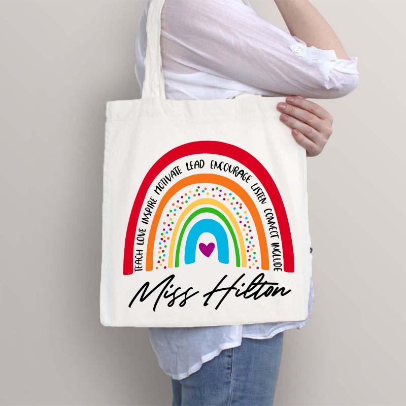 Personalized Red Rainbow Teacher's Ability Teacher Tote Bag