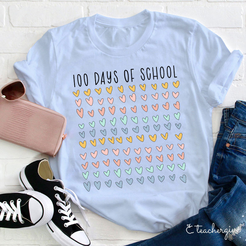 100 Days Of School 100 Hearts Teacher T-Shirt