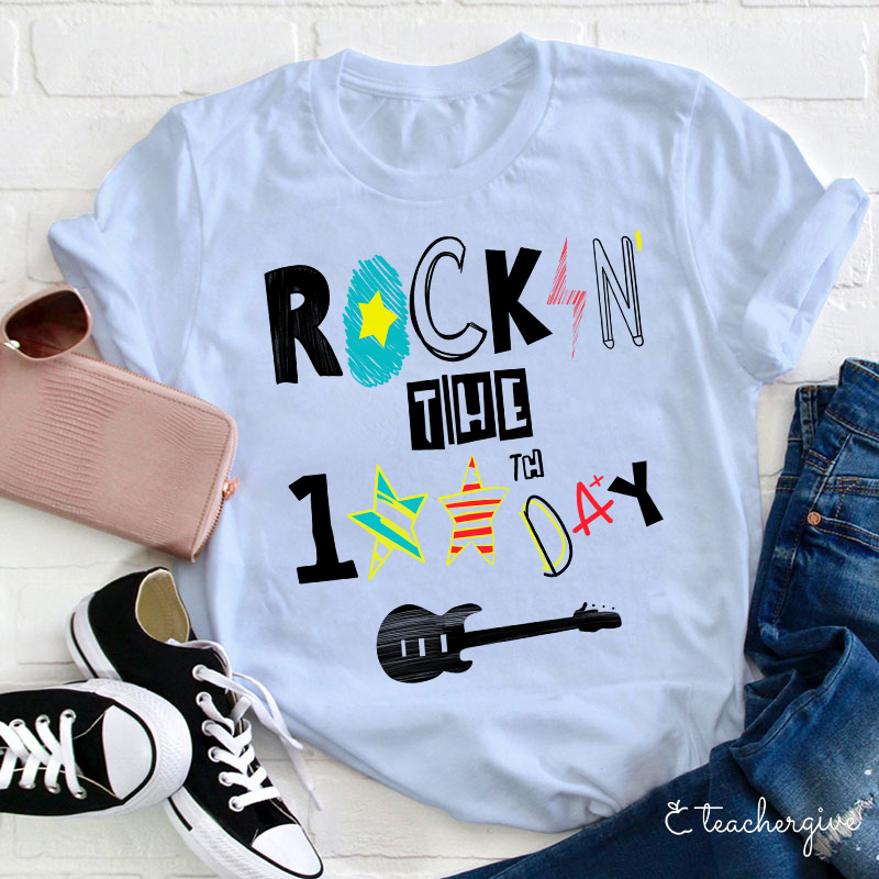 Rockin' The 100th Day Guitar Teacher T-Shirt