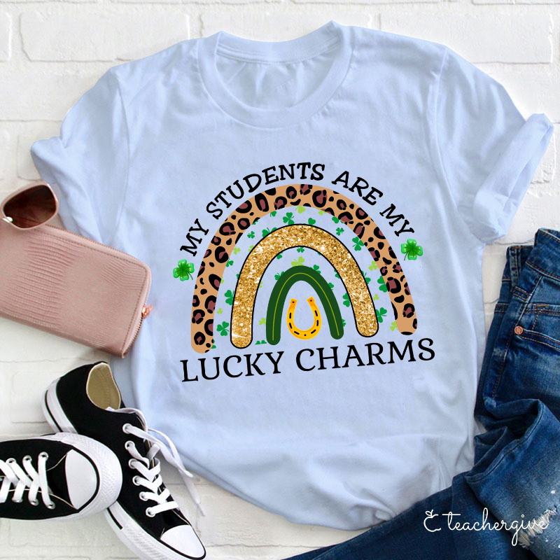 Leopard Rainbow My Students Are My Lucky Charms Teacher T-Shirt