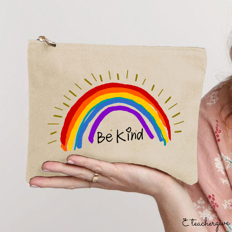 Be Kind Rainbow Stripe Teacher Makeup Bag