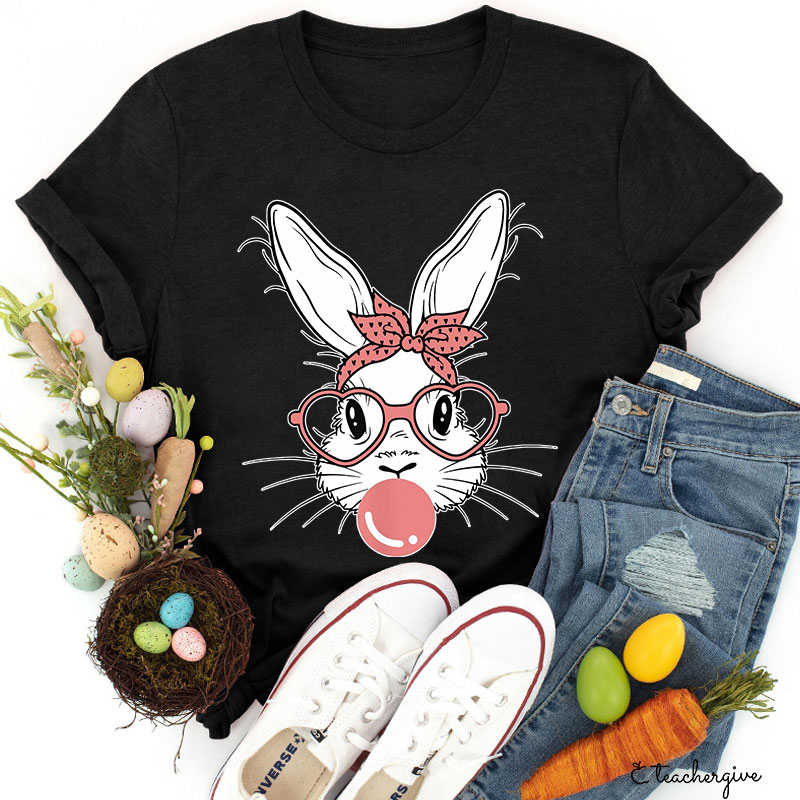 Bunny Blowing Bubbles Teacher T-Shirt