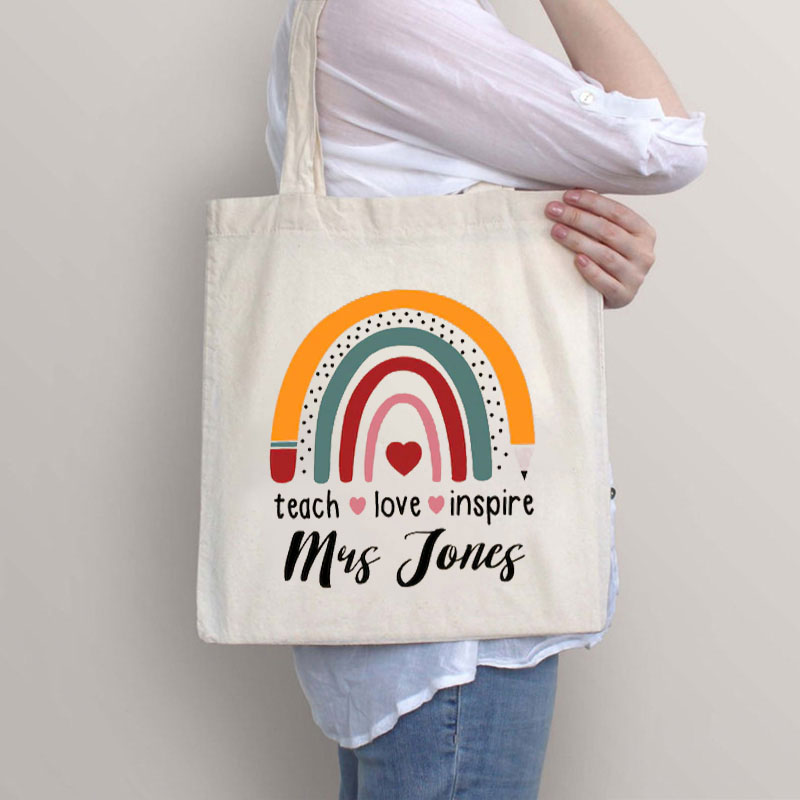 Personalized Teach Love Inspire Teacher Tote Bag