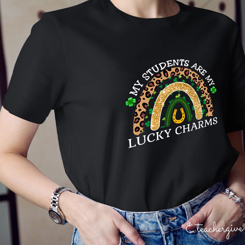 Leopard Rainbow My Students Are My Lucky Charms Teacher T-Shirt