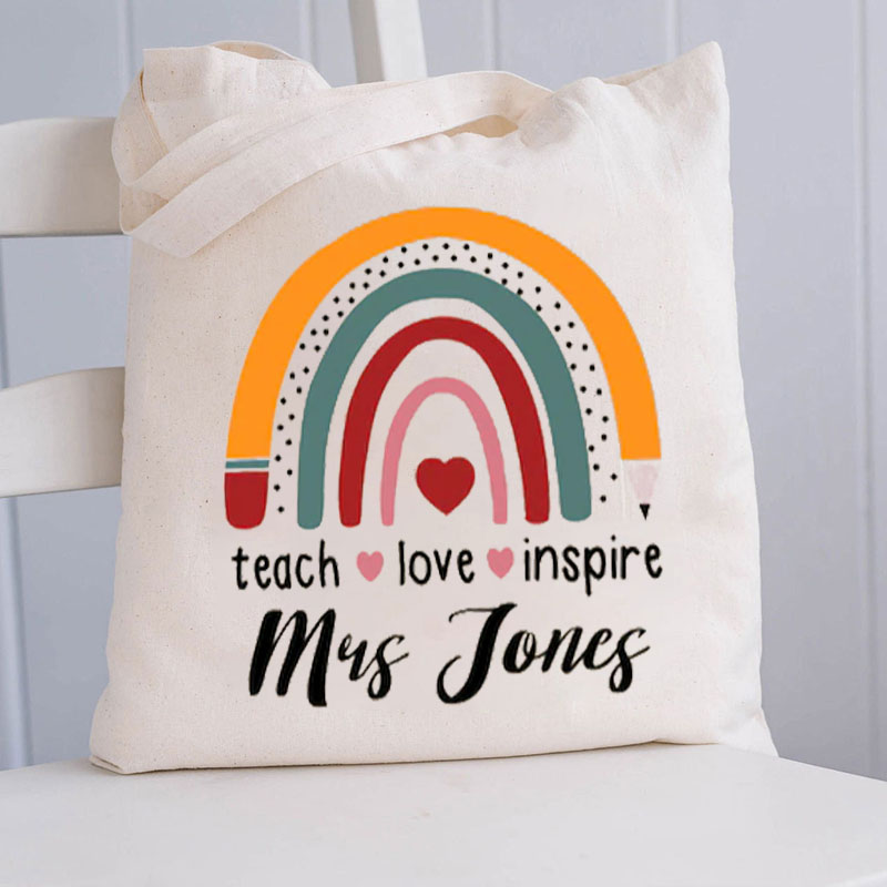 Personalized Teach Love Inspire Teacher Tote Bag
