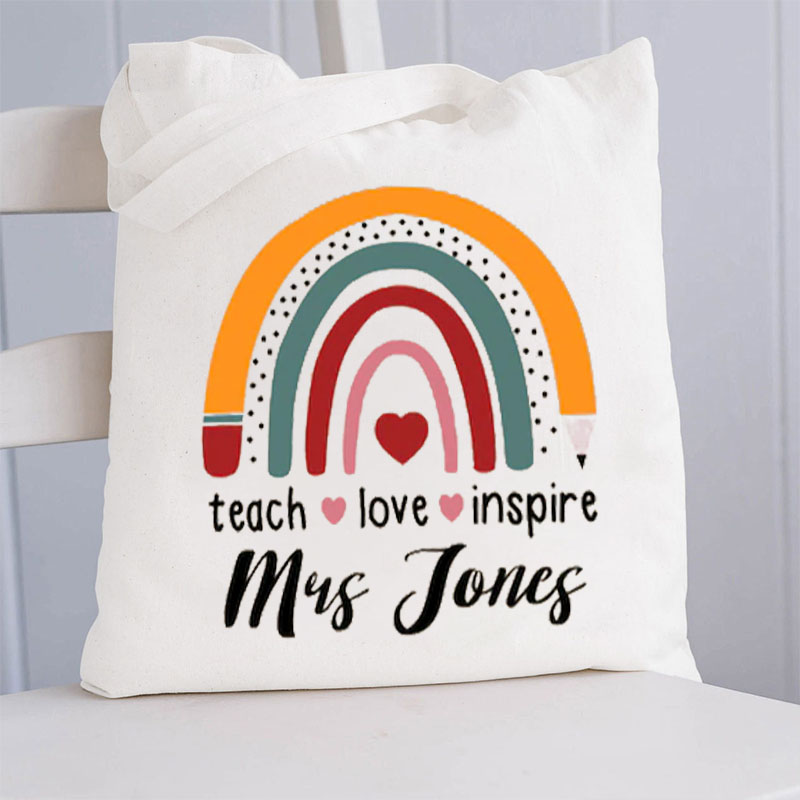 Personalized Teach Love Inspire Teacher Tote Bag