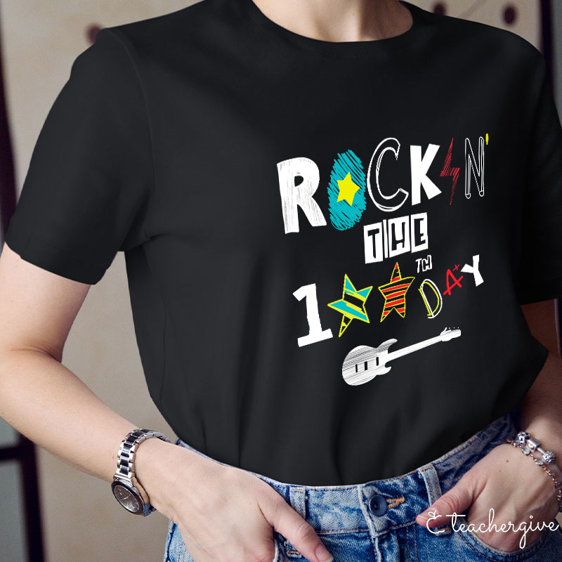 Rockin' The 100th Day Guitar Teacher T-Shirt