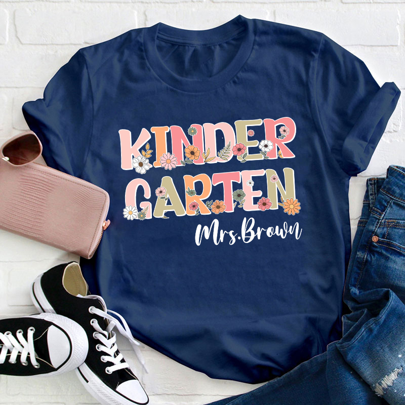 Personalized Name And Grade Flowers Teacher T-Shirt