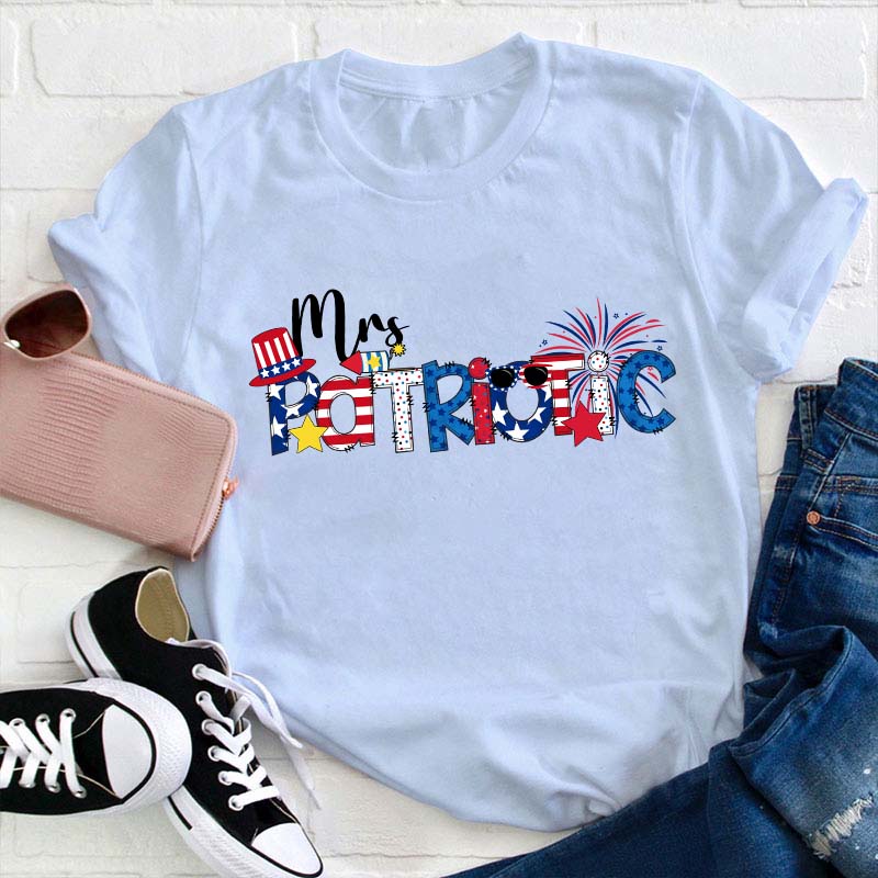 Personalized Name Flag Cartoon Teacher T-Shirt