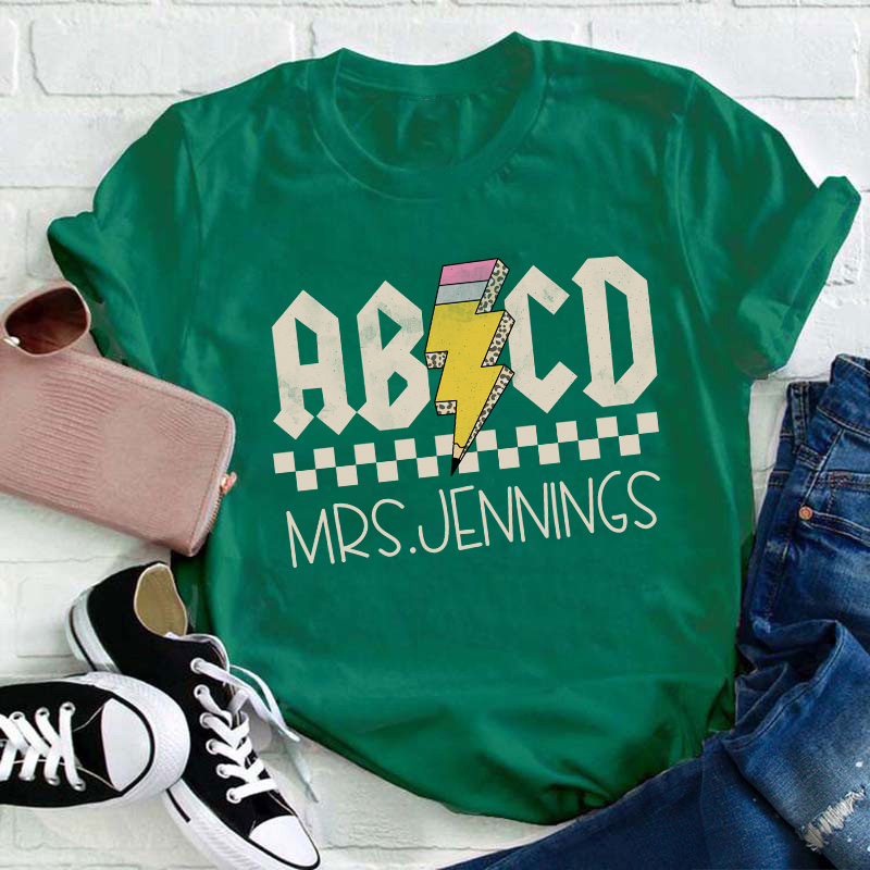 Personalized Name Alphabet And Lightning Pencil Teacher T-Shirt