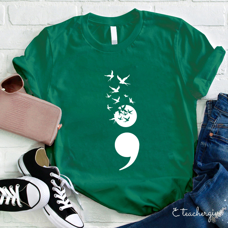 Birds Flying High Semicolon Teacher T-Shirt