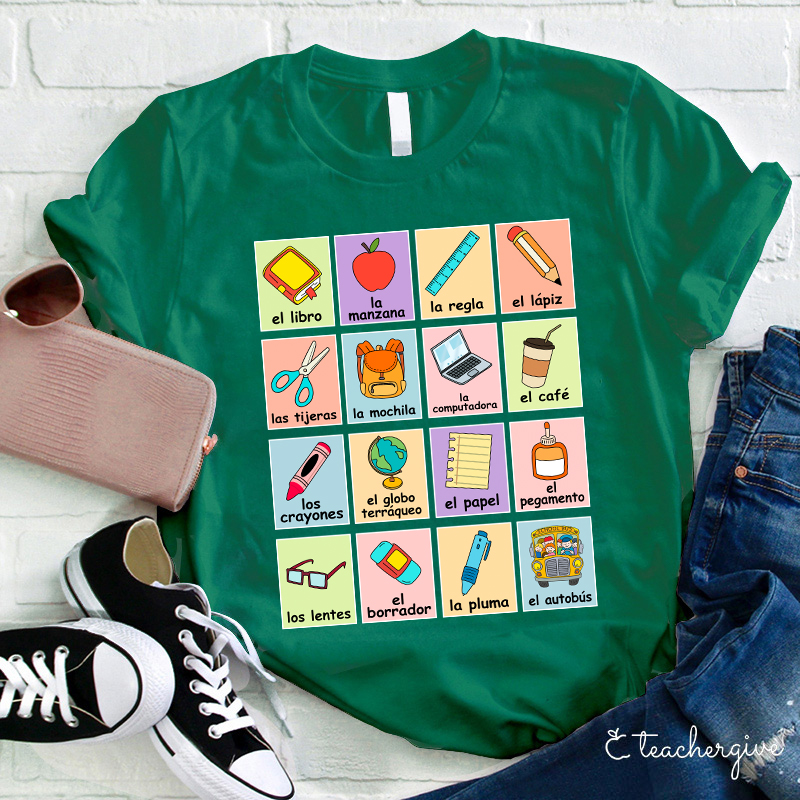 Spanish Picture Correspondence List Teacher T-Shirt