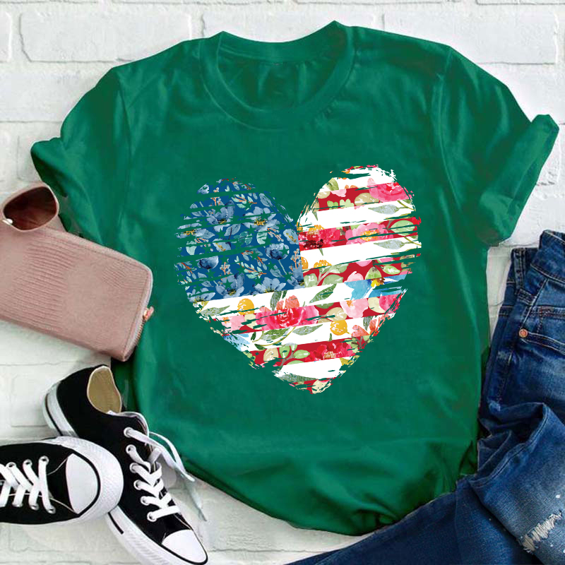 Flower Heart Teacher T-Shirt