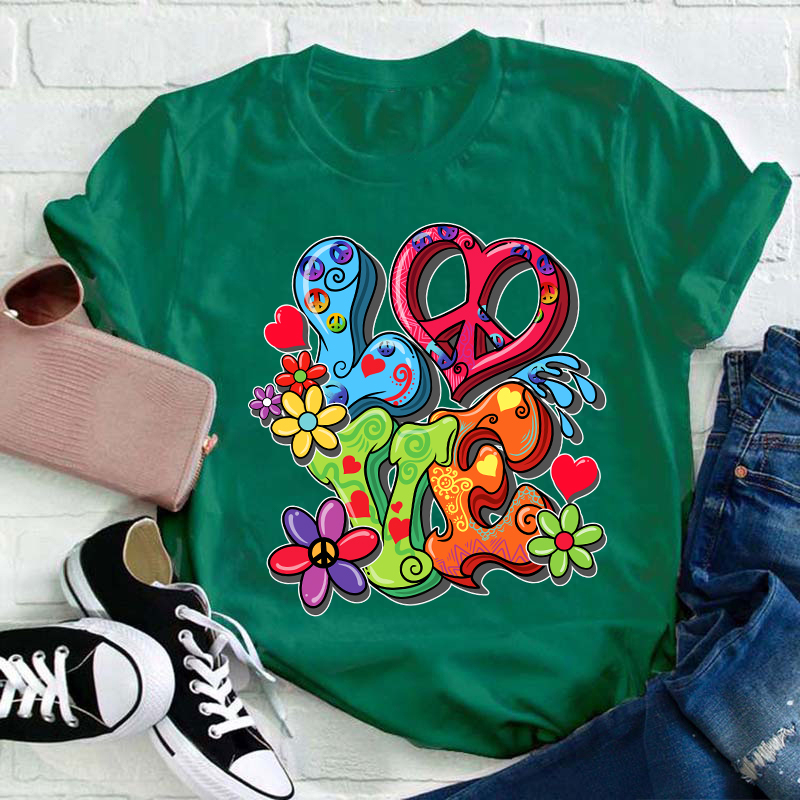 Love Flower And Heart Teacher T-Shirt