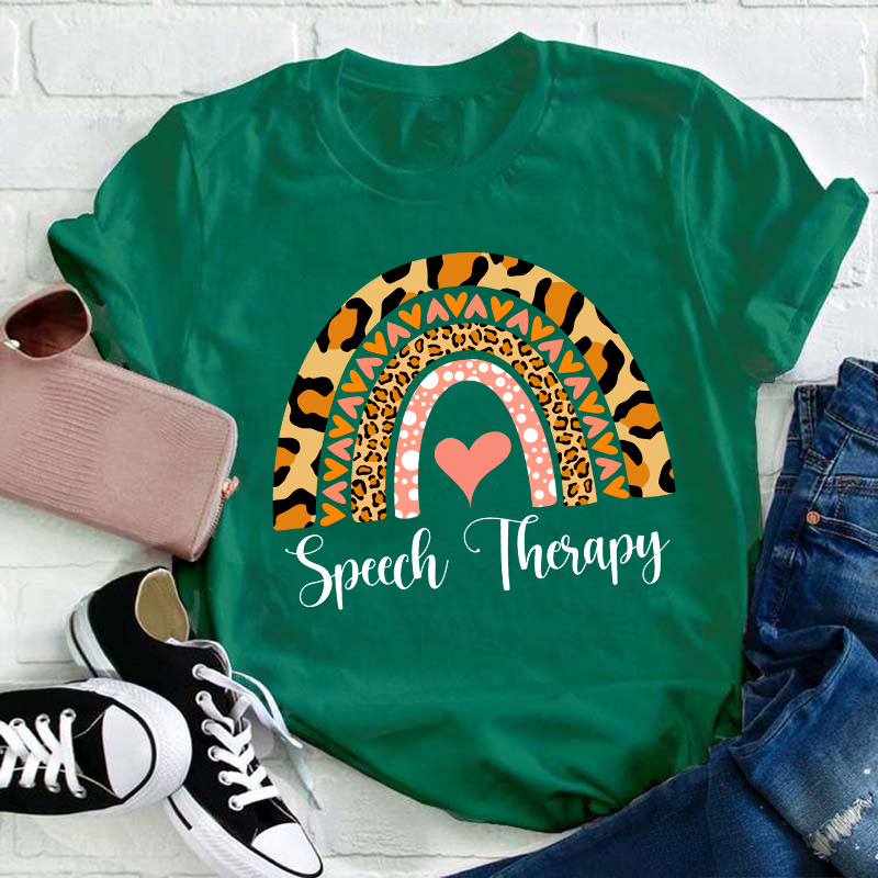 Leopard Rainbow Speech Therapy Teacher T-Shirt