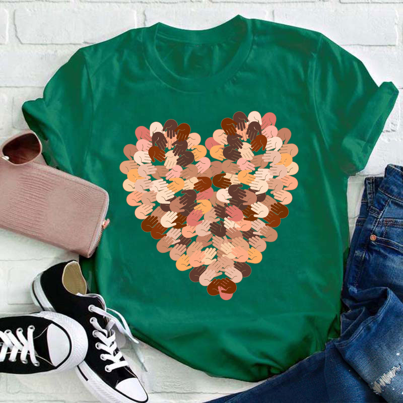 Color Mosaic Heart Teacher T-Shirt