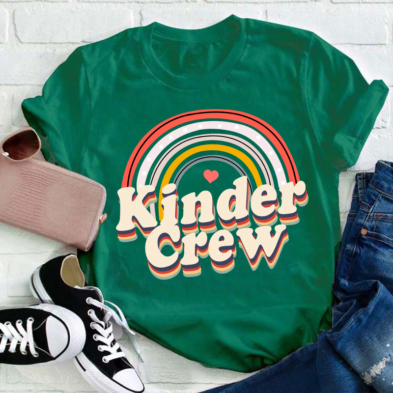 Kinder Crew Rainbow Teacher T-Shirt