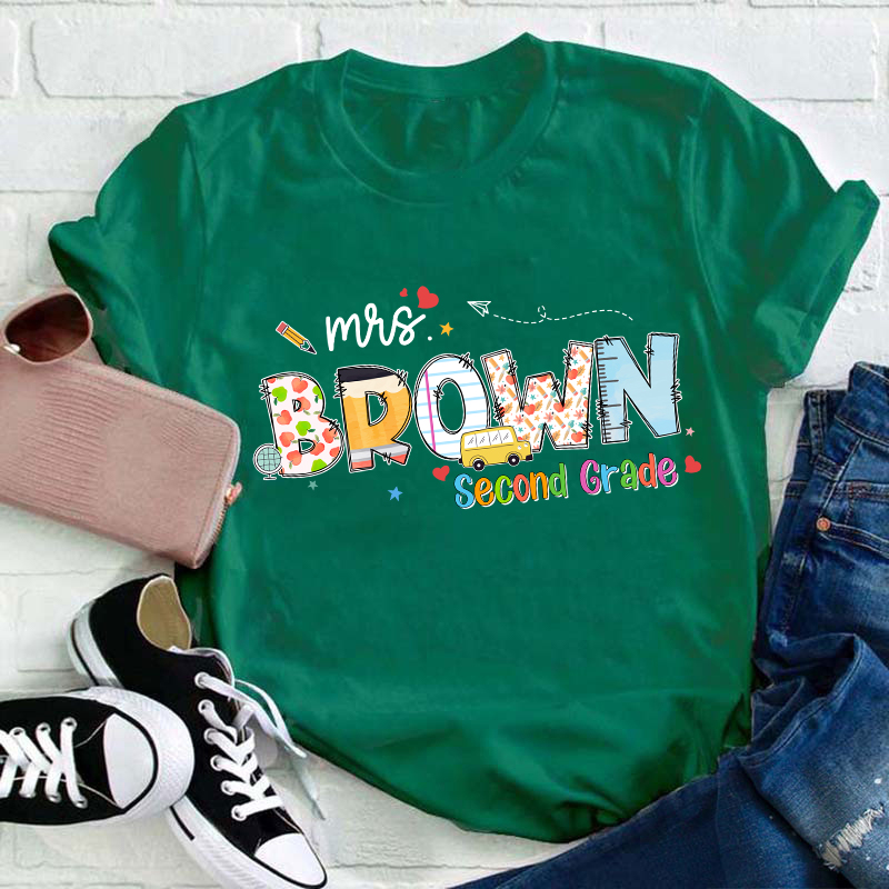Personalized Colorful Name And Grade Teacher T-Shirt