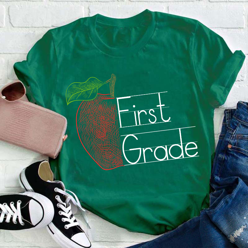 Personalized Grade Half Of Red Apple Teacher T-Shirt