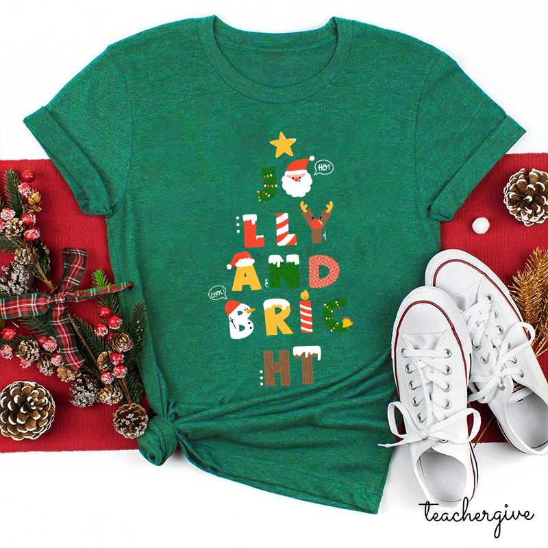 Jolly And Bright Best Christmas Vibes Teacher T-Shirt