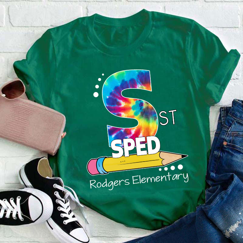 Personalized tie-dye Letters And Pencils Teacher T-Shirt