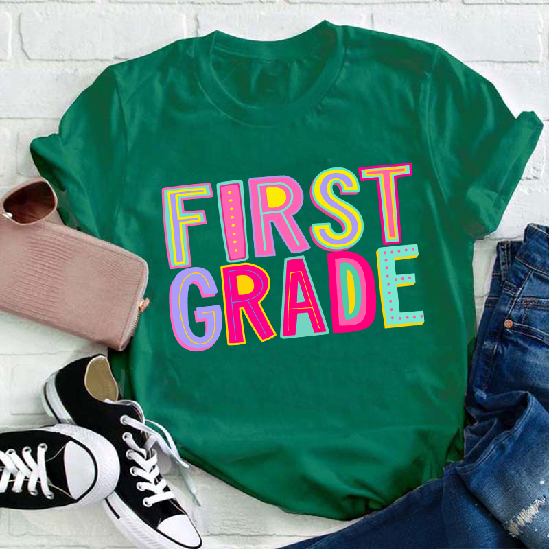 Personalized Grade Macaron Color Teacher T-Shirt