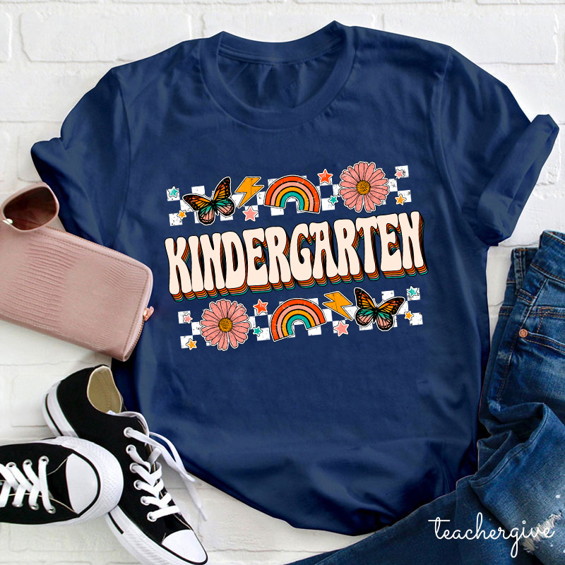 Personalized Grade Butterfly Flower Rainbow Teacher T-Shirt
