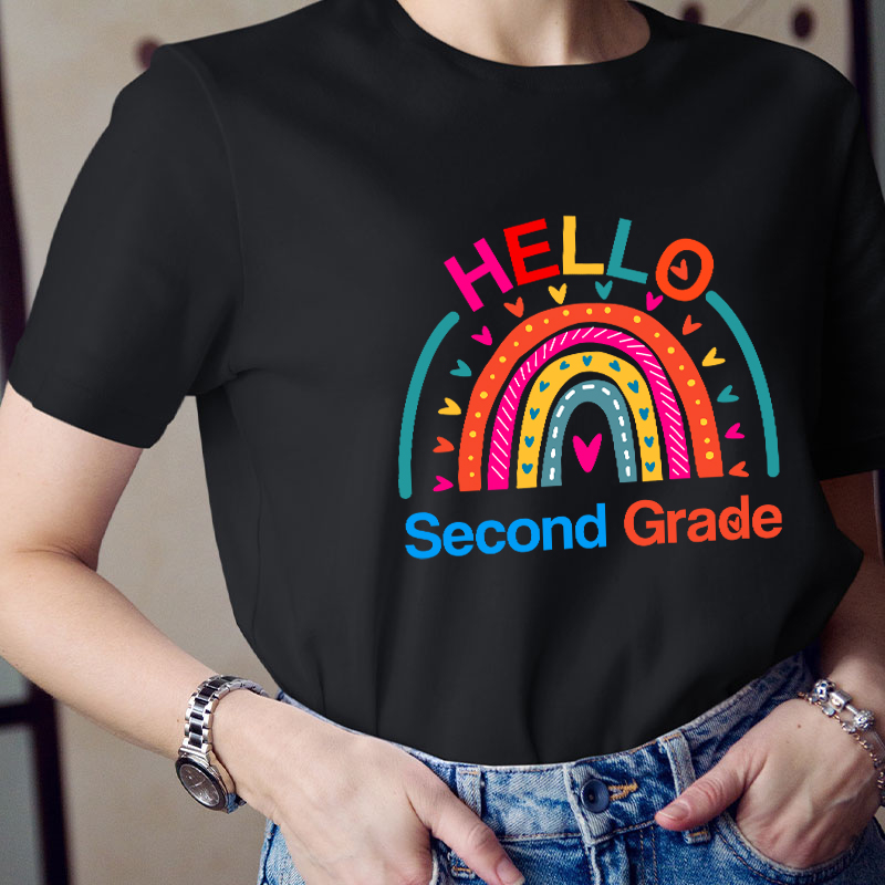 Personalized Grade Hello Rainbow Teacher T-Shirt
