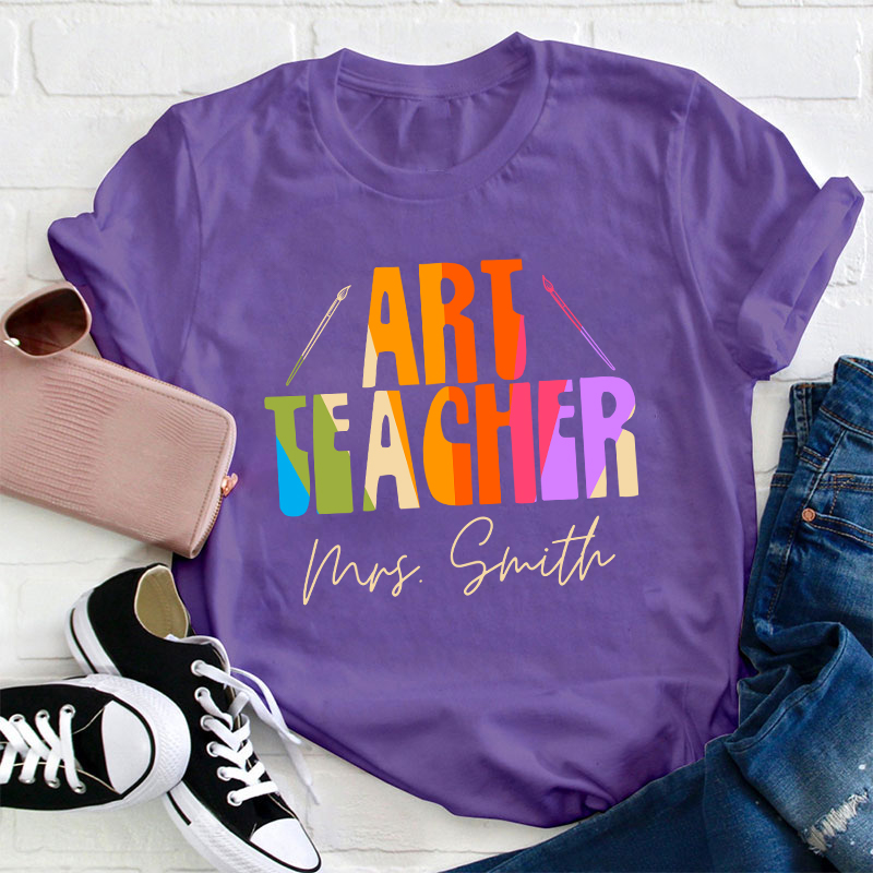 Personalized Name And Subject Simple Color Teacher T-Shirt