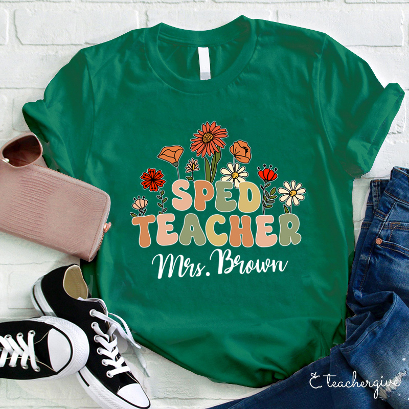 Personalized Spring Floral Sped Teacher T-Shirt
