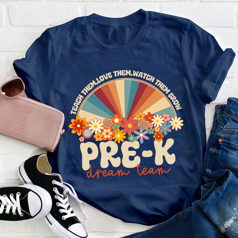 Personalized Teach Love Watch Them Grow Teacher T-Shirt