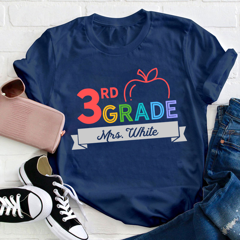 Personalized Name And Grade Apple Contracted Design Teacher T-Shirt