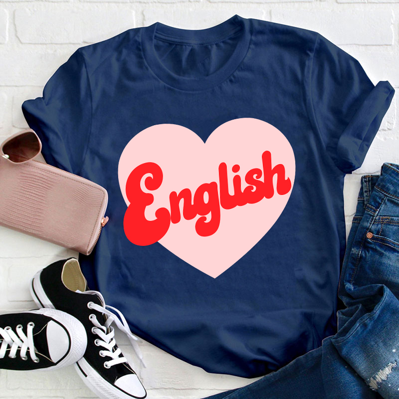 Personalized Subject Pink Heart Teacher T-Shirt