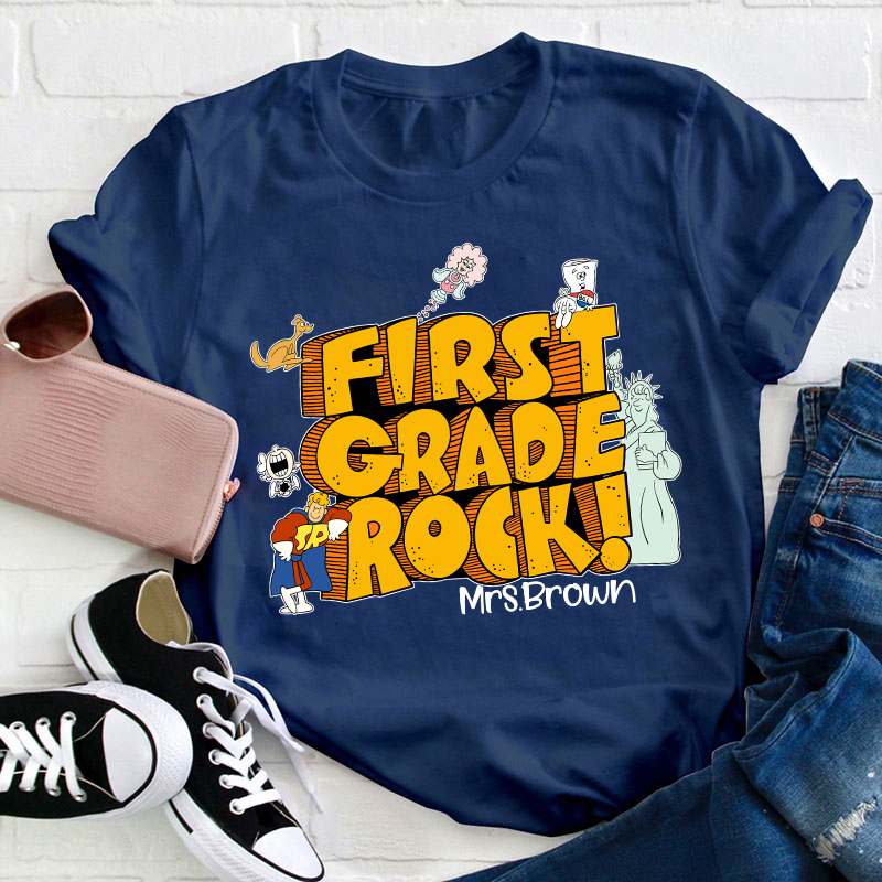Personalized Name And Grade Rock Teacher T-Shirt