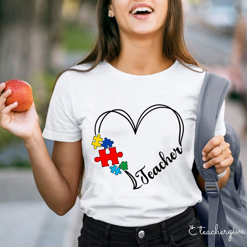 Puzzles and Hearts Teacher T-Shirt