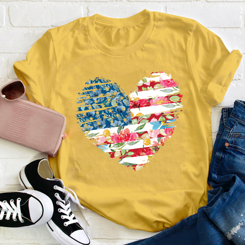 Flower Heart Teacher T-Shirt